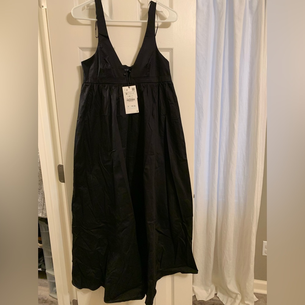 Zara black cotton poplin maxi dress